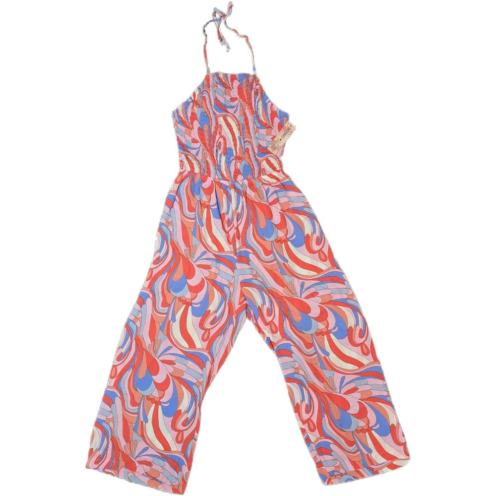 Inspired Hearts Jumpsuit Women Large Pink Blue NEW Retro Psychedelic Wide Leg